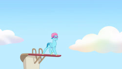 Size: 3410x1920 | Tagged: safe, imported from derpibooru, screencap, pegasus, pony, spoiler:g5, spoiler:my little pony: tell your tale, spoiler:tyts01e13, dumpster diving, g5, goggles, hat, high res, male, my little pony: tell your tale, neptune (g5), solo, stallion, swimming cap, swimming goggles