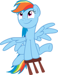 Size: 2149x2790 | Tagged: safe, artist:sakatagintoki117, imported from derpibooru, rainbow dash, pegasus, pony, .svg available, cute, dashabetes, female, high res, looking up, mare, simple background, sitting, smiling, solo, spread wings, stool, stooldash, transparent background, vector, wings