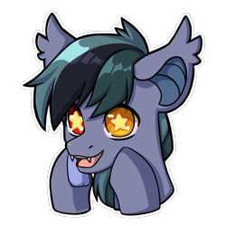 Size: 1000x1000 | Tagged: safe, artist:shelti, imported from derpibooru, oc, oc only, oc:scrimmy, bat pony, pony, bat pony oc, bust, colored pupils, cute, ear fluff, fangs, heterochromia, looking at you, male, ocbetes, open mouth, portrait, simple background, solo, stallion, starry eyes, transparent background, wingding eyes