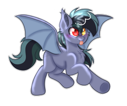 Size: 3000x2500 | Tagged: safe, artist:yourpennypal, imported from derpibooru, oc, oc only, oc:scrimmy, bat pony, pony, :p, bat pony oc, bat wings, chest fluff, cute, ear fluff, fangs, heterochromia, male, ocbetes, simple background, solo, spread wings, stallion, tongue out, transparent background, wings
