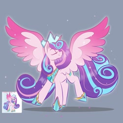 Size: 2000x2000 | Tagged: safe, artist:jen-neigh, imported from derpibooru, princess flurry heart, alicorn, pony, adult flurry heart, colored wings, crown, eyes closed, female, gameloft, gradient wings, hoof shoes, jewelry, mare, older, older flurry heart, regalia, smiling, solo, sparkles, spread wings, wings