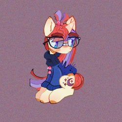 Size: 1500x1500 | Tagged: safe, artist:bug-roux, imported from derpibooru, moondancer, pony, unicorn, clothes, female, glasses, horn, mare, sitting, solo, sweater
