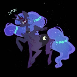 Size: 850x850 | Tagged: safe, artist:batthsalts, imported from derpibooru, princess luna, pony, looking at you, looking back, looking back at you, partially open wings, smiling, smiling at you, solo, wings