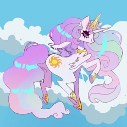 Size: 850x850 | Tagged: safe, artist:batthsalts, imported from derpibooru, princess celestia, alicorn, pony, butt, looking at you, looking back, looking back at you, partially open wings, plot, smiling, smiling at you, solo, wings