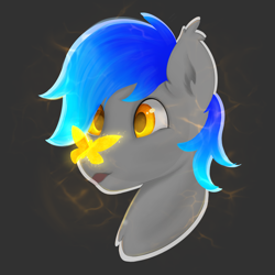 Size: 4050x4050 | Tagged: safe, artist:bellfa, imported from derpibooru, oc, oc only, oc:wangeleon, butterfly, pony, :p, absurd resolution, blue hair, butterfly on nose, colored pupils, commission, ear fluff, ear tufts, gray, insect on nose, male, shining, simple background, solo, stallion, sticker, tongue out