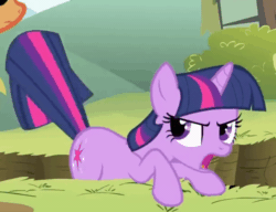 Size: 1280x982 | Tagged: safe, edit, imported from derpibooru, screencap, twilight sparkle, earth pony, pony, unicorn, feeling pinkie keen, season 1, angry, animated, butt shake, cropped, cute, female, gif, hip, implied pinkie pie, implied pinkie sense, implied twitchy tail, madorable, mare, offscreen character, open mouth, solo, tail, tail shake, talking, twilight sparkle is not amused, twitchy tail, unamused, unicorn twilight