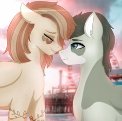 Size: 2167x2160 | Tagged: source needed, useless source url, safe, artist:bellfa, imported from derpibooru, oc, oc only, pegasus, pony, attraction, blue eyes, blurry background, carnival, cloud, colored pupils, commission, couple, cute, duo, duo male and female, ears back, eyebrows, eyelashes, eyes closed, female, ferris wheel, folded wings, freckles, grin, looking at someone, love, male, mare, pier, real life background, sky, smiling, stallion, straight, wings