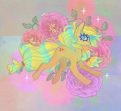 Size: 1117x1021 | Tagged: safe, artist:batthsalts, imported from derpibooru, applejack, earth pony, pony, flower, rose, solo, sparkles