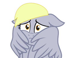 Size: 730x572 | Tagged: safe, artist:katnekobase, artist:twilyisbestpone, imported from derpibooru, derpy hooves, pegasus, pony, adorable distress, base used, cute, derpabetes, female, floppy ears, frown, hug, mare, scared, self-hugging, simple background, solo, terrified, transparent background, underp, winghug, wings