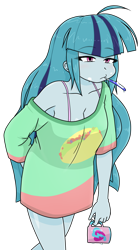 Size: 744x1324 | Tagged: safe, artist:batipin, imported from derpibooru, sonata dusk, human, equestria girls, bra, breasts, butt scratch, cleavage, clothes, eyebrows, eyebrows visible through hair, female, loose fitting clothes, loose hair, mug, simple background, solo, tired, toothbrush, transparent background, underwear