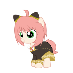 Size: 2000x2000 | Tagged: safe, artist:aidayinyoudeduolushou, imported from derpibooru, earth pony, pony, anime, anya forger, clothes, female, filly, foal, ponified, simple background, solo, spy x family, white background