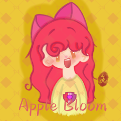 Size: 2048x2048 | Tagged: safe, artist:jianghuchuantianertianer, imported from derpibooru, apple bloom, human, clothes, happy, humanized, open mouth, shirt, smiling, solo