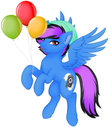 Size: 2783x3179 | Tagged: safe, alternate version, artist:bellfa, imported from derpibooru, oc, oc only, pegasus, pony, :p, balloon, beanie, commission, ear fluff, eyelashes, feathered wings, full body, hat, high res, looking at you, male, original art, pink eyes, purple hair, raised leg, simple background, smiling, smiling at you, solo, spread wings, stallion, standing, tongue out, white background, wings, ych result