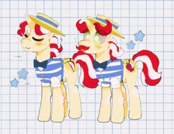 Size: 2838x2183 | Tagged: safe, artist:bug-roux, imported from derpibooru, flam, flim, pony, unicorn, bowtie, brothers, clothes, duo, duo male, eye clipping through hair, eyes closed, facial hair, flim flam brothers, hat, horn, male, moustache, siblings, stallion, stars