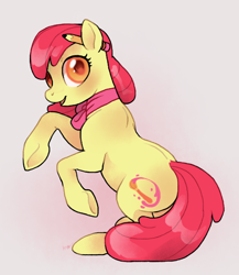 Size: 646x743 | Tagged: safe, artist:zombiedoggy, imported from derpibooru, apple bloom, earth pony, pony, adorabloom, alternate cutie mark, blushing, bowtie, cute, female, older, older apple bloom, pencil, pencil behind ear, raised hoof, solo