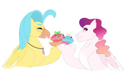 Size: 1280x800 | Tagged: safe, artist:itstechtock, imported from derpibooru, princess skystar, shelldon, shelly, oc, oc:solaris, classical hippogriff, hippogriff, hybrid, my little pony: the movie, clam, interspecies offspring, magical lesbian spawn, offspring, parent:princess celestia, parent:queen novo, parents:novolestia, simple background, white background