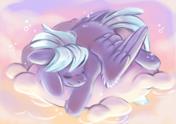 Size: 4096x2896 | Tagged: safe, artist:cutepencilcase, imported from derpibooru, cloudchaser, pegasus, pony, cloud, cutechaser, female, mare, sleeping, smiling, solo