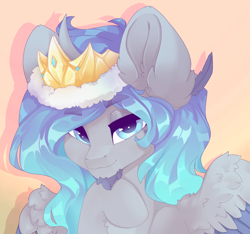 Size: 2666x2500 | Tagged: safe, artist:shooshaa, imported from derpibooru, oc, oc:prince plushy soft, alicorn, beard, bust, crown, cute, facial hair, jewelry, portrait, pretty, regalia, solo