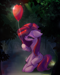 Size: 1276x1596 | Tagged: safe, artist:rainsketch, imported from derpibooru, pinkie pie, earth pony, pony, balloon, cute, cuteamena, pinkamena diane pie, sad, solo