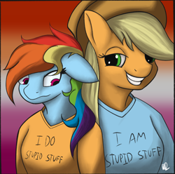 Size: 1886x1874 | Tagged: safe, artist:ryleidragon, imported from derpibooru, applejack, rainbow dash, anthro, appledash, clothes, female, lesbian, lesbian pride flag, pride, pride flag, shipping, sweater