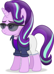 Size: 3448x4711 | Tagged: safe, artist:anime-equestria, imported from derpibooru, starlight glimmer, pony, unicorn, absurd resolution, casual, casual attire, clothes, female, full body, g4, hooves, horn, jewelry, lidded eyes, mare, necklace, shadow, show accurate, simple background, smiling, solo, standing, sunglasses, tail, transparent background, vector