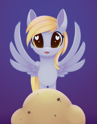 Size: 1476x1872 | Tagged: safe, artist:dusthiel, imported from derpibooru, derpy hooves, pegasus, pony, :3, food, heart eyes, muffin, open mouth, solo, wingding eyes