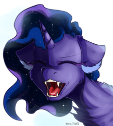 Size: 1770x1971 | Tagged: safe, artist:yuris, imported from derpibooru, nightmare moon, alicorn, pony, bust, cute, eyes closed, female, floppy ears, growling, open mouth, portrait, simple background, solo, white background