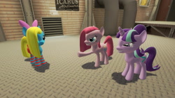 Size: 1360x768 | Tagged: safe, artist:nightmenahalo117, imported from derpibooru, starlight glimmer, oc, oc:cuteamena, 3d, crying, female, gmod, just a prank, nightmena, prank, siblings, sisters