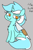 Size: 736x1121 | Tagged: safe, artist:wafflecakes, lyra heartstrings, pony, unicorn, chest fluff, female, knife, lowres, mare, simple background, sitting, smiling