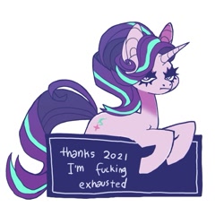 Size: 851x851 | Tagged: safe, artist:soaomyu, imported from derpibooru, starlight glimmer, pony, unicorn, 2021, looking at you, sad in hindsight, simple background, solo, tired, vulgar, white background