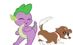 Size: 2628x1632 | Tagged: safe, imported from ponybooru, spike, winona, dog, dragon, butt, butt shake, butt to butt, butt touch, dancing, female, interspecies, male, pets in love, shipping, simple background, spinona, straight, white background