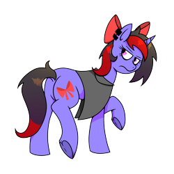 Size: 2000x2000 | Tagged: safe, artist:machacapigeon, imported from ponybooru, oc, oc:ruby shadow, pony, unicorn, annoyed, bow, clothes, dock, female, makeup, piercing, ponybooru collab 2022, simple background, solo, transparent background, underhoof