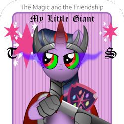 Size: 1920x1920 | Tagged: safe, artist:angryprogrockbrony, derpibooru exclusive, imported from derpibooru, twilight sparkle, pony, album cover, armor, bevor, blackletter, clothes, colored horn, corrupted twilight sparkle, crown, curved horn, cutie mark, female, gentle giant (band), horn, jewelry, mare, parody, ponified, ponified album cover, progressive rock, regalia, scabbard, shield, shoes, simple background, solo, sombra eyes, sombra horn, sombra's cape, sword, the power and the glory, transparent background, tyrant sparkle, weapon