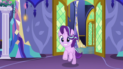 Size: 1280x720 | Tagged: safe, imported from derpibooru, screencap, starlight glimmer, pony, unicorn, no second prances, season 6, cute, female, glimmerbetes, it's coming right at us, mare, smiling, solo, this will end in friendship, twilight's castle