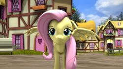 Size: 1179x663 | Tagged: safe, artist:argodaemon, imported from derpibooru, fluttershy, pegasus, pony, 3d, day, daytime, female, looking at you, mare, solo, youtube link