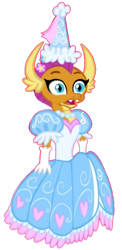 Size: 522x1070 | Tagged: safe, artist:darlycatmake, imported from derpibooru, smolder, dragon, clothes, dragoness, dress, female, flower, flower in hair, froufrou glittery lacy outfit, gloves, hat, hennin, jewelry, necklace, princess, princess smolder, shocked, show accurate, simple background, surprised, transparent background, wtf face