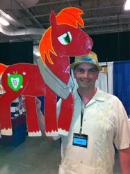 Size: 765x1024 | Tagged: safe, imported from derpibooru, big macintosh, earth pony, human, pony, bronycon, bronycon 2012, irl, irl human, male, peter new, photo, stallion, voice actor