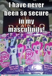 Size: 392x568 | Tagged: safe, artist:mlpmemearchive, imported from derpibooru, pinkie pie, rarity, twilight sparkle, earth pony, unicorn, blatant lies, irl, my little pony logo, photo, text, trading card