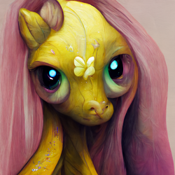 Size: 1536x1536 | Tagged: safe, imported from derpibooru, fluttershy, pegasus, pony, ai content, ai generated, big eyes, bloodshot eyes, cursed, deformed, eye bulging, flower, full face view, generator:midjourney, looking at you, machine learning abomination, nightmare fuel, solo, stare, stare into your soul