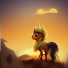 Size: 230x230 | Tagged: safe, imported from derpibooru, applejack, pony, ai content, ai generated, australia, generator:midjourney, looking at you, orange background, outback, picture for breezies, simple background, solo