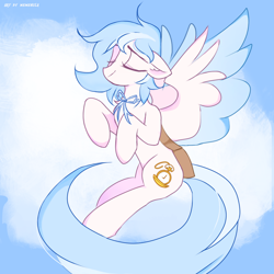 Size: 1800x1800 | Tagged: safe, artist:memengla, imported from derpibooru, oc, pegasus, pony, eyes closed, solo