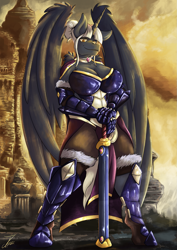Size: 1237x1750 | Tagged: safe, artist:jamescorck, imported from derpibooru, oc, oc only, oc:aurora (amity), alicorn, anthro, alicorn oc, armor, commission, digital art, female, horn, queen, smiling, solo, sword, weapon, wings