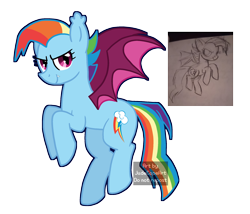 Size: 2308x1972 | Tagged: safe, artist:lauren faust, artist:queertrixie, imported from derpibooru, rainbow dash, bat pony, alternate universe, outline, simple background, solo, species swap, transparent background