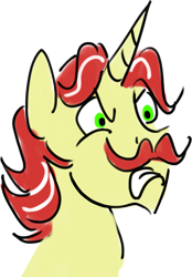 Size: 1167x1680 | Tagged: safe, artist:horsesplease, imported from derpibooru, flam, unicorn, angry, doodle, facial hair, implied sonata dusk, male, moustache, rage, simple background, stallion, transparent background