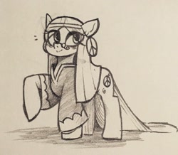 Size: 2048x1788 | Tagged: safe, artist:yuka_mono195, imported from derpibooru, wheat grass, earth pony, pony, clothes, female, glasses, mare, raised hoof, solo, traditional art