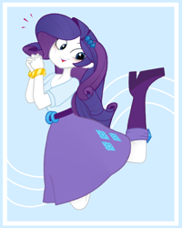 Size: 1200x1500 | Tagged: safe, artist:yuka_mono195, imported from derpibooru, rarity, human, equestria girls, boots, clothes, emanata, female, hands together, looking down, shoes, simple background, skirt, solo