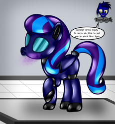 Size: 3840x4154 | Tagged: safe, artist:damlanil, imported from derpibooru, oc, oc:star eyes, latex pony, original species, pegasus, pony, series:becoming drone, bdsm, bondage, boots, bound wings, close-up, clothes, collar, comic, commission, damlanil's lab, encasement, female, gas mask, laboratory, latex, latex boots, living latex, mare, mask, mind control, restrained, rubber, rubber drone, rubber suit, shiny, shiny mane, shoes, show accurate, solo, speech bubble, story, story included, tail, tail hole, text, transformation, vector, wings