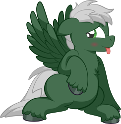 Size: 4364x4473 | Tagged: safe, artist:alexdti, imported from derpibooru, oc, oc only, oc:summer breeze, pegasus, pony, :p, absurd resolution, blushing, chest fluff, ears back, full body, hooves, male, narrowed eyes, pegasus oc, raised hoof, simple background, sitting, solo, spread wings, stallion, tongue out, transparent background, unshorn fetlocks, wings
