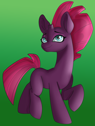 Size: 6000x8000 | Tagged: safe, artist:chedx, artist:jbond, color edit, edit, imported from derpibooru, fizzlepop berrytwist, tempest shadow, pony, unicorn, absurd resolution, broken horn, colored, female, full body, gradient background, green background, happy, hooves, horn, lineart, looking up, mare, raised hoof, raised leg, simple background, smiling, solo, trotting