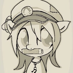 Size: 600x600 | Tagged: safe, artist:um89s, artist:ume89s, imported from derpibooru, pony, bust, clothes, female, hat, monochrome, mouth hold, simple background, solo